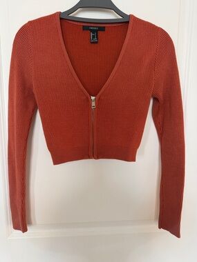 Forever 21 Rust Zip-Front Ribbed Cropped Top